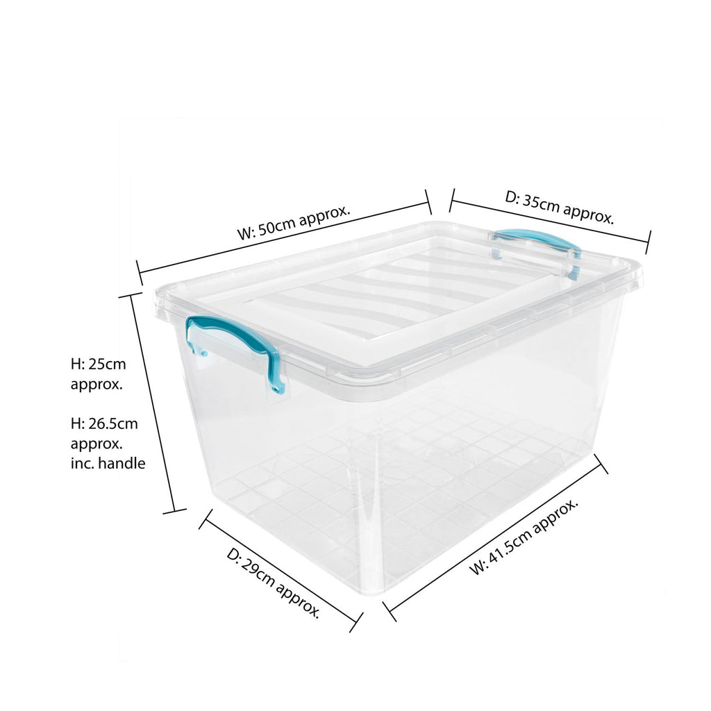 Plastic Clip Lidded 30L Storage Box Clear Set of 3
