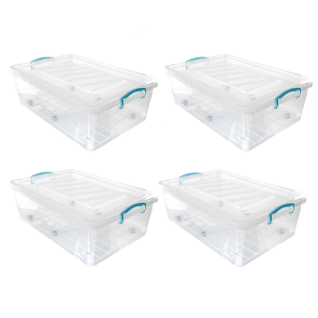 Plastic Clip Lidded 30L Underbed Storage Box Clear (Set of 4)