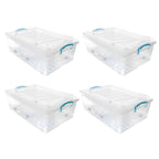 Plastic Clip Lidded 30L Underbed Storage Box Clear (Set of 4)