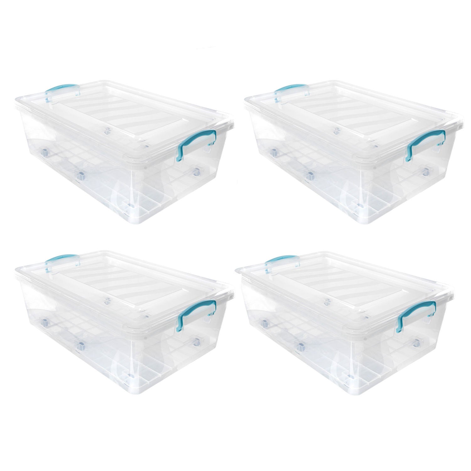 Plastic Clip Lidded 30L Underbed Storage Box Clear (Set of 4)