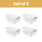 Plastic Clip Lidded 30L Underbed Storage Box Clear (Set of 4)