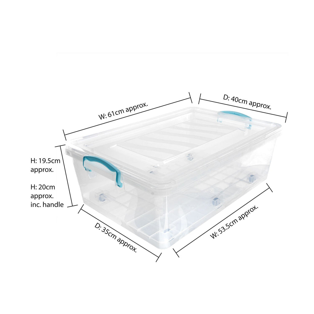 Plastic Clip Lidded 30L Underbed Storage Box Clear (Set of 4)