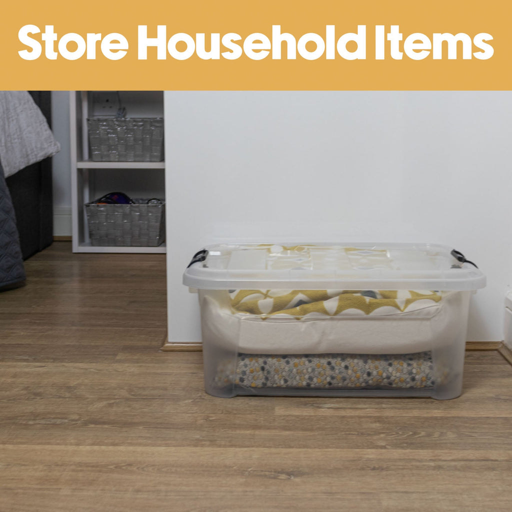 Plastic Secure Clip Lidded 30L Storage Box Clear (Set of 3)