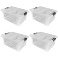 Plastic Secure Clip Lidded 40L Storage Box Clear (Set of 4)