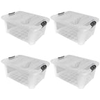 Plastic Secure Clip Lidded 40L Storage Box Clear (Set of 4)