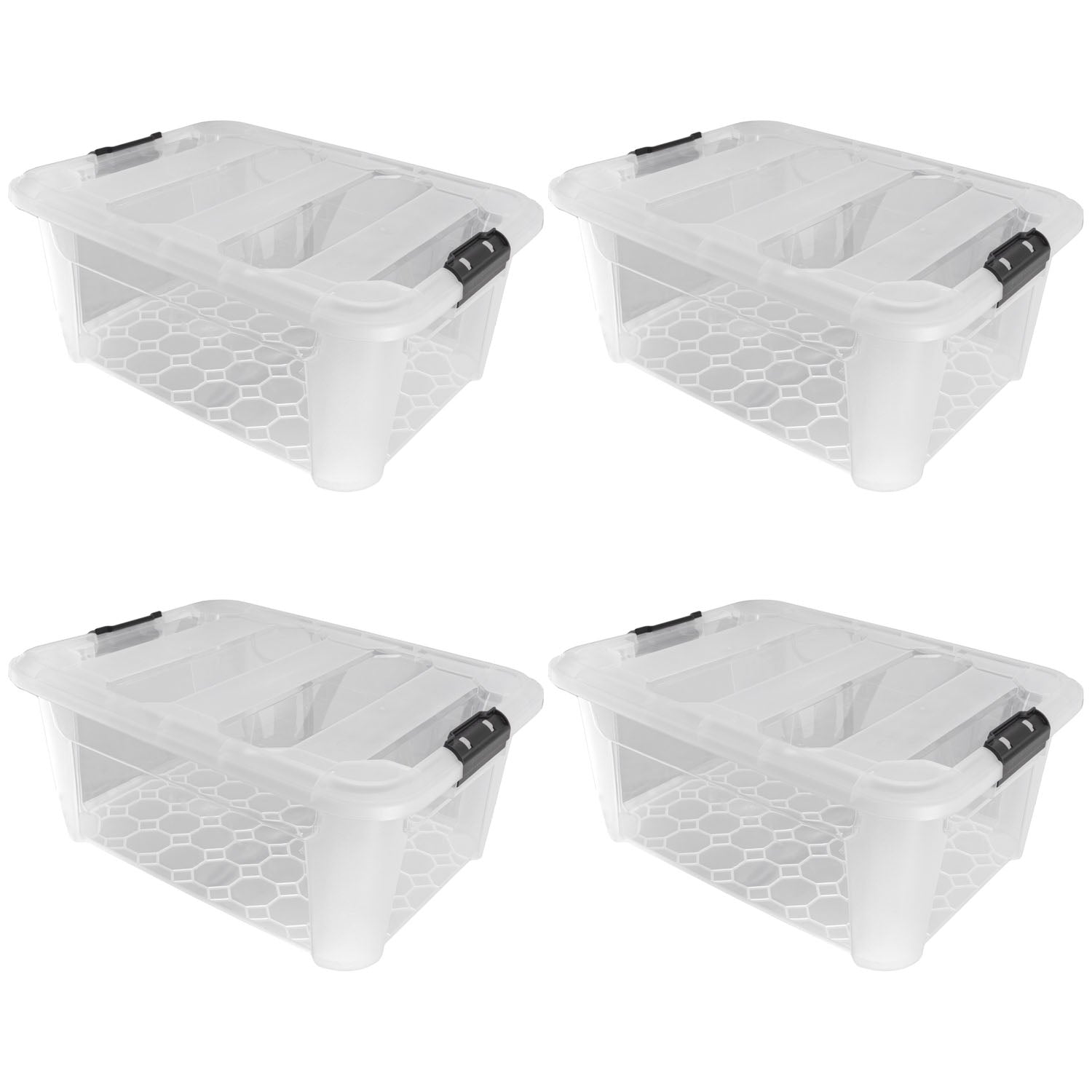 Plastic Secure Clip Lidded 40L Storage Box Clear (Set of 4)