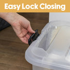Plastic Secure Clip Lidded 40L Storage Box Clear (Set of 4)