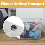 Plastic Secure Clip Lidded 60L Storage Box with Wheels Clear (Set of 4)