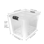 Plastic Secure Clip Lidded 60L Storage Box with Wheels Clear (Set of 4)