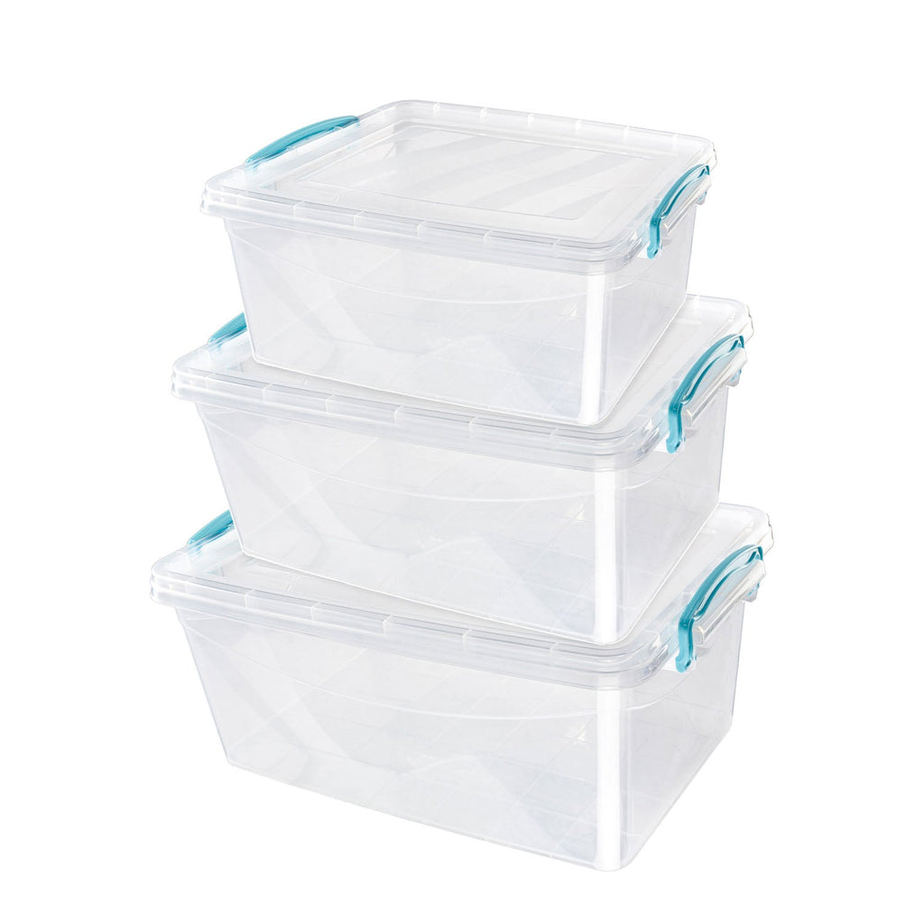 Plastic Clip Set of 3 Stackable Lidded Food Storage Box Set