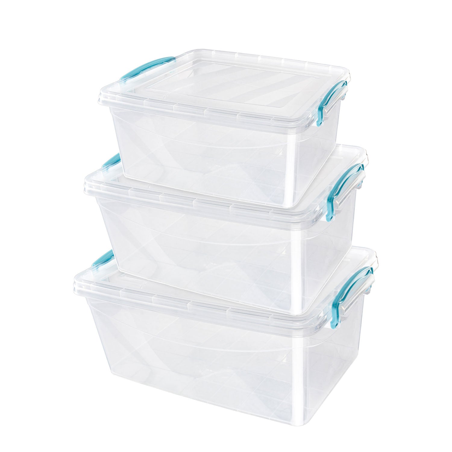 Plastic Clip Set of 3 Stackable Lidded Food Storage Box Set