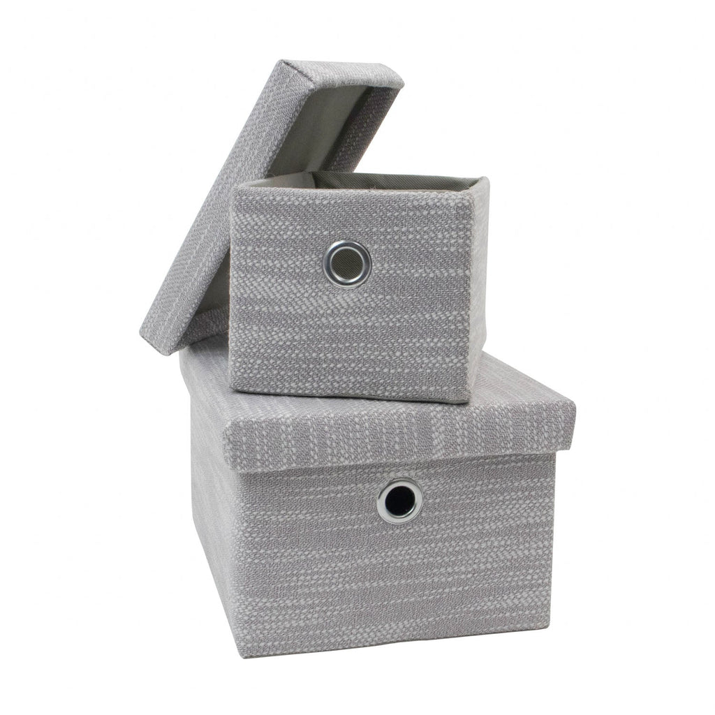 Serena Grey Set of 2 Rectangular Storage Baskets with Lids