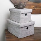 Serena Grey Set of 2 Rectangular Storage Baskets with Lids