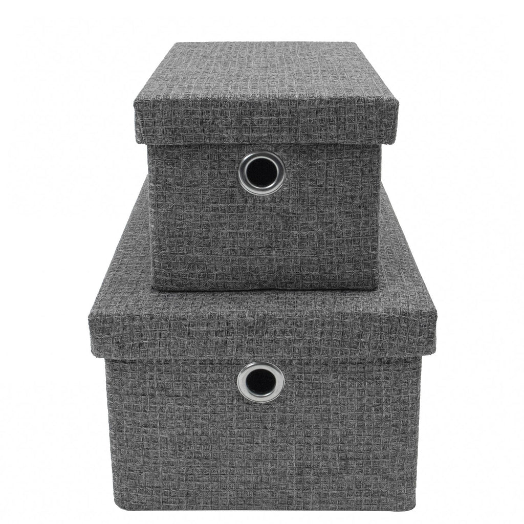 Chroma Set of 2 Rectangular Grey Storage Baskets with Lids