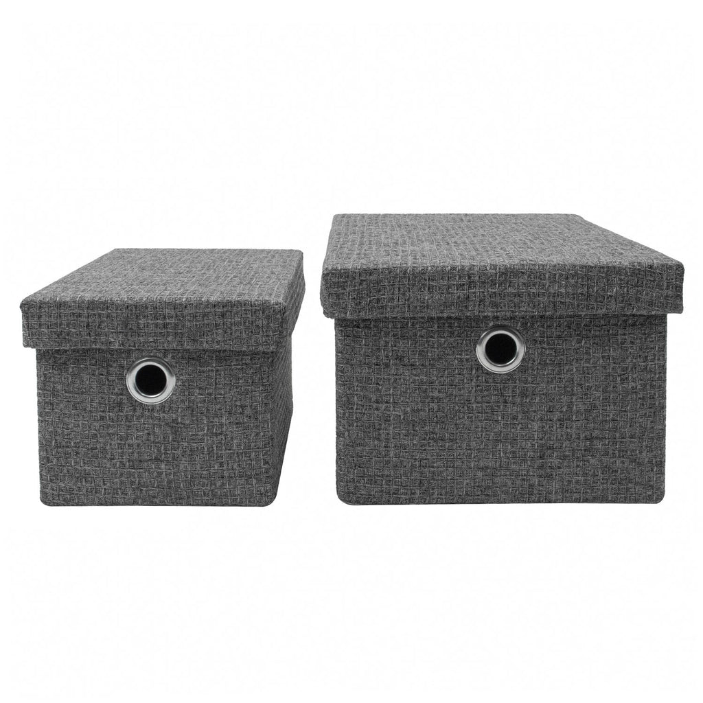Chroma Set of 2 Rectangular Grey Storage Baskets with Lids