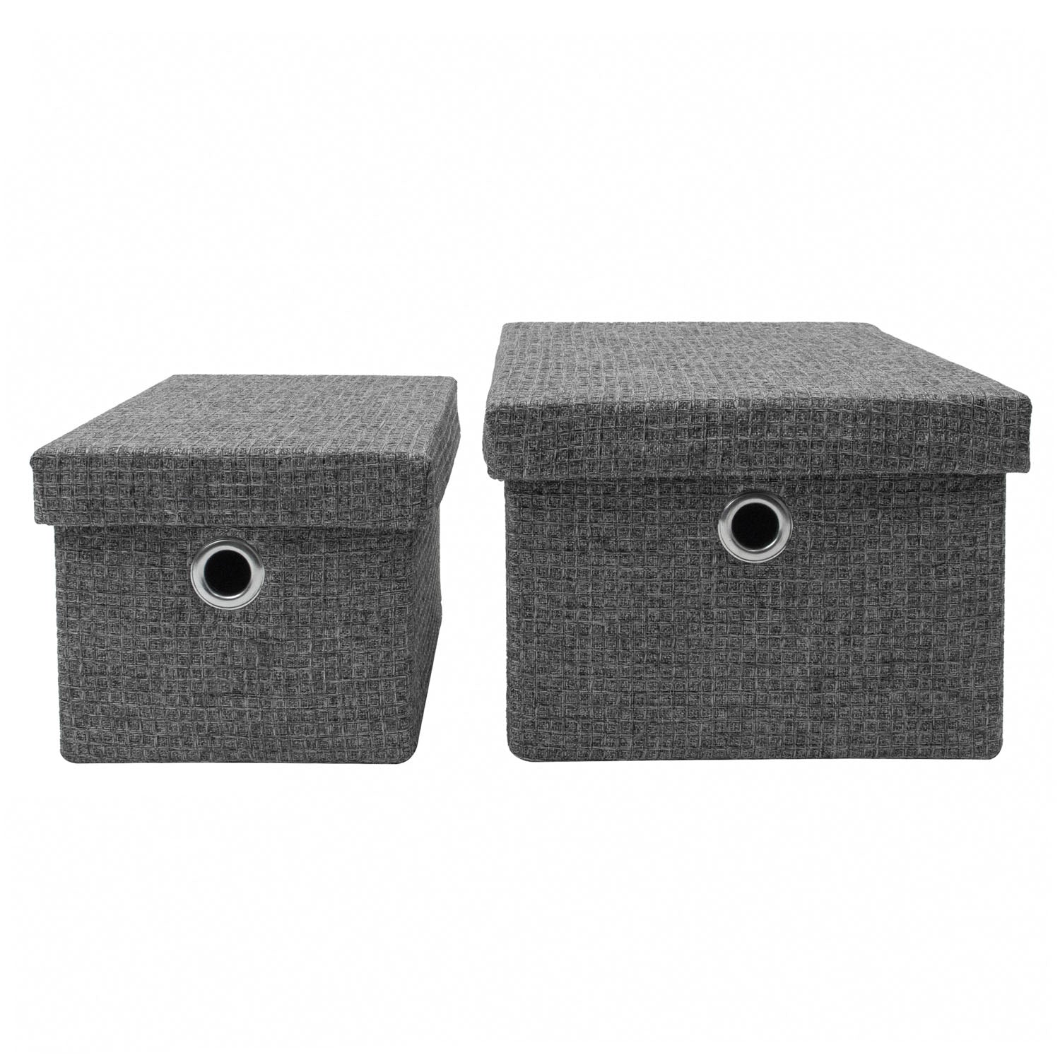 Chroma Set of 2 Rectangular Grey Storage Baskets with Lids