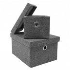 Chroma Set of 2 Rectangular Grey Storage Baskets with Lids