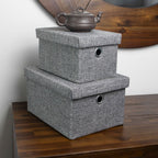 Chroma Set of 2 Rectangular Grey Storage Baskets with Lids
