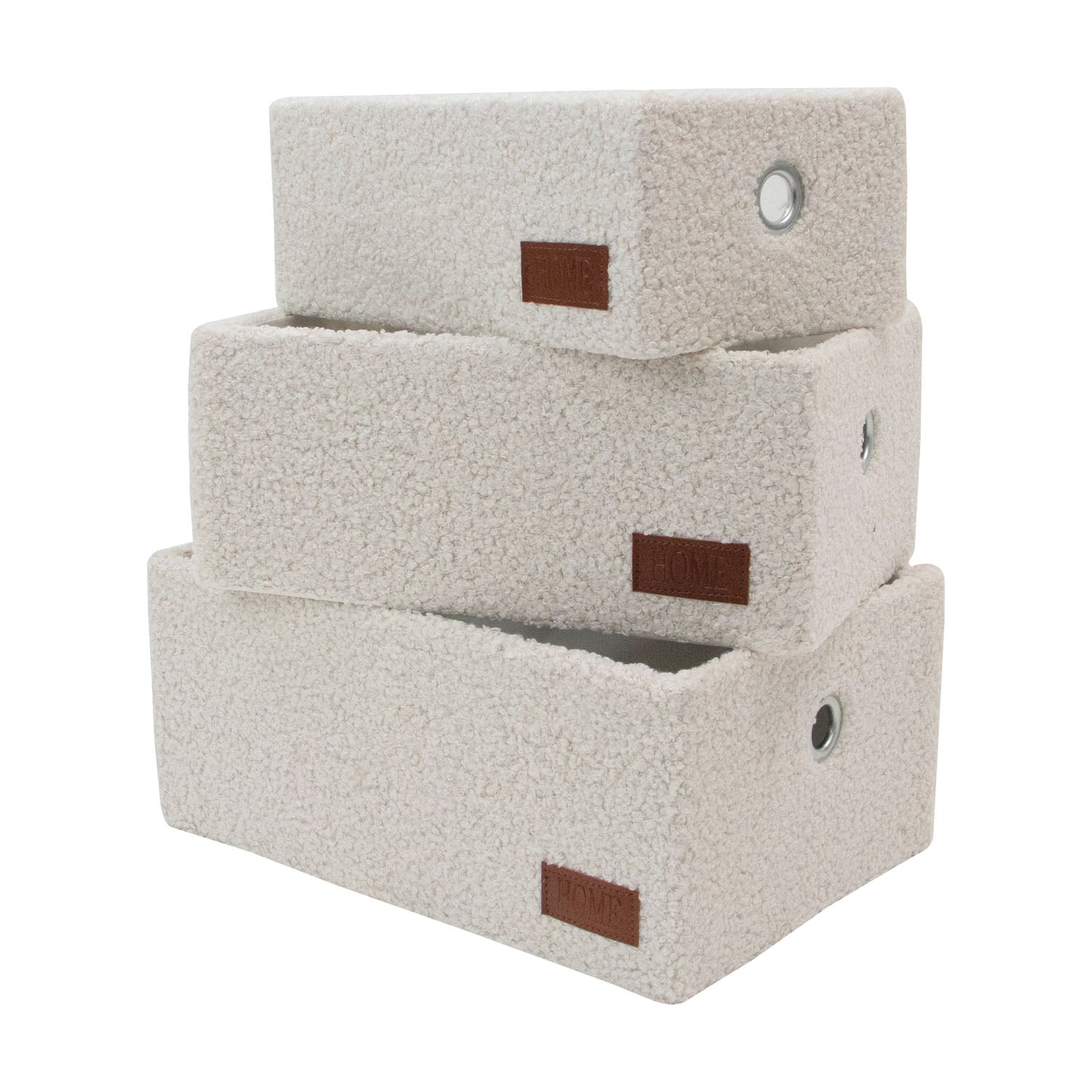 Shiro Set of 3 Boucle Fabric Rectangular Storage Baskets