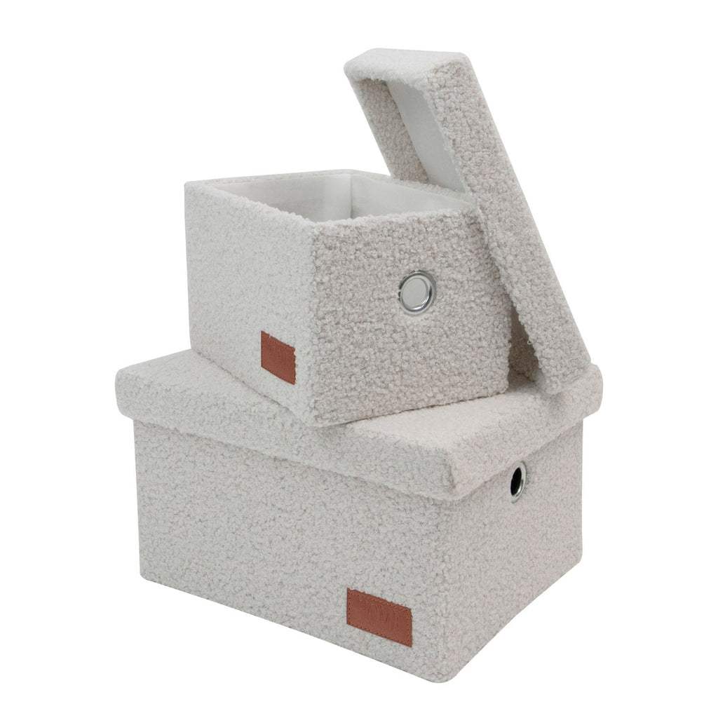 Shiro Set of 2 Boucle Fabric Rectangular Baskets with Lids