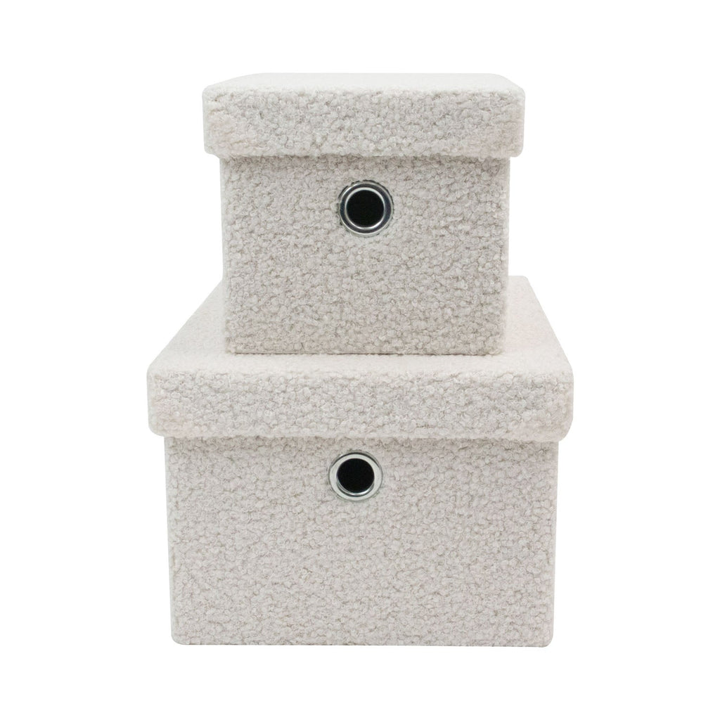 Shiro Set of 2 Boucle Fabric Rectangular Baskets with Lids