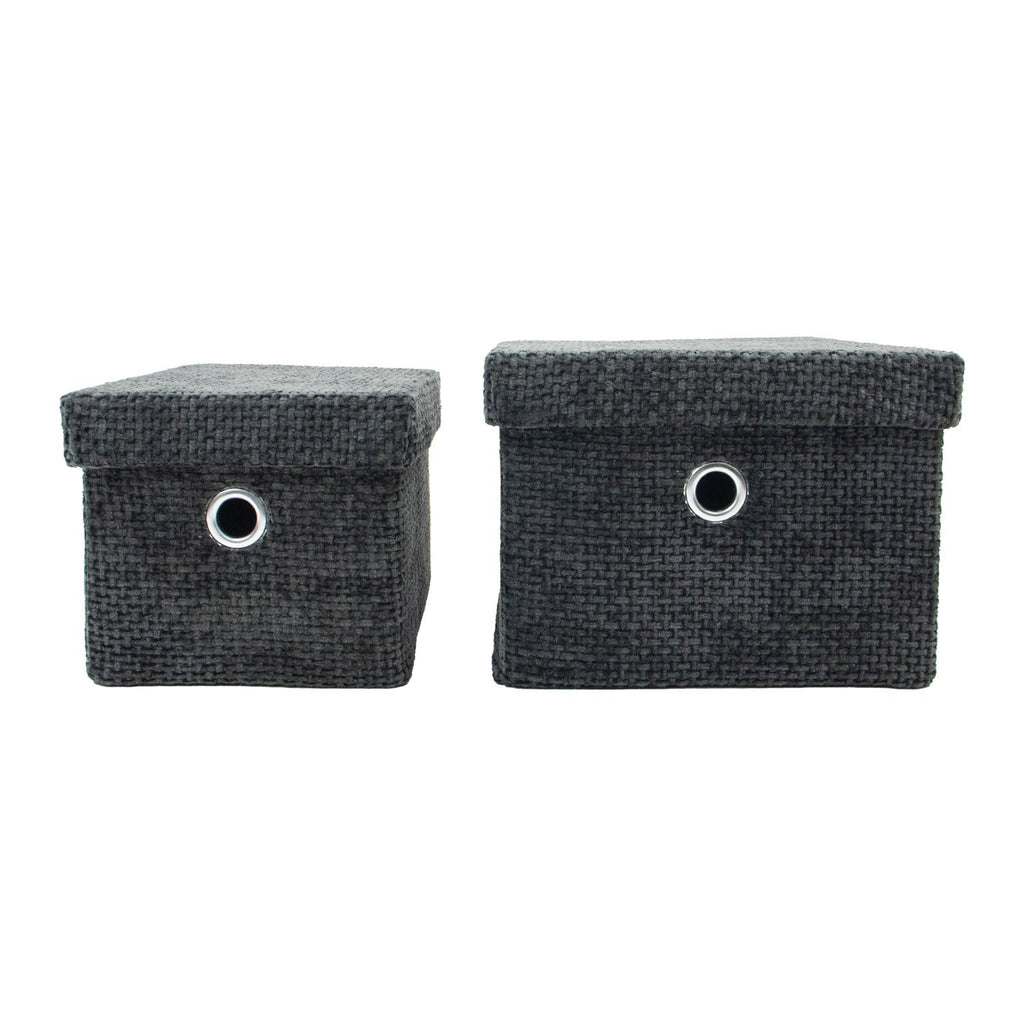 Metro Black Set of 2 Rectangular Baskets with Lids