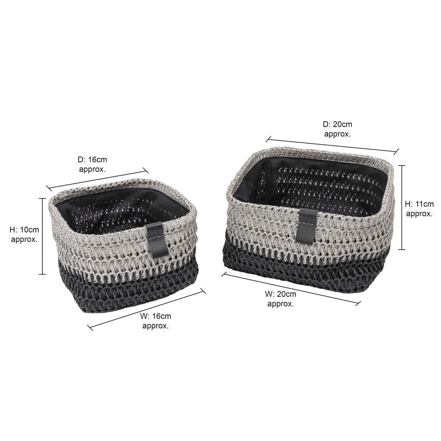 Kenzi Light Grey Set of 2 Square Storage Baskets