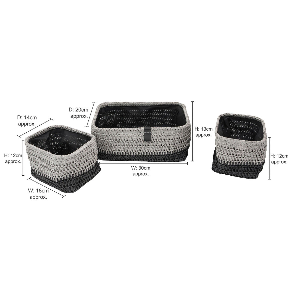 Kenzi Light Grey Set of 3 Rectangular Storage Baskets