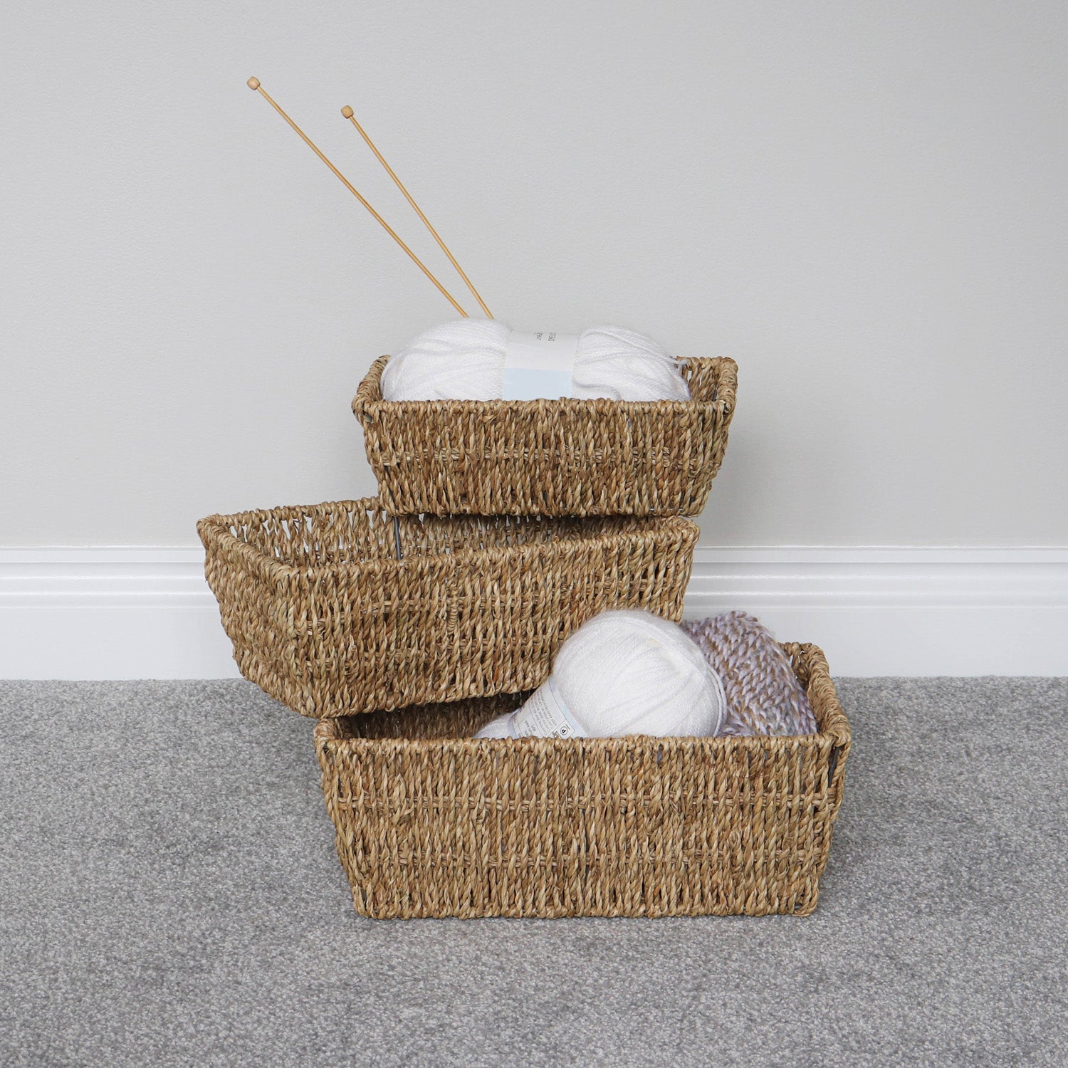 Seagrass Set of 3 Rectangular Tapered Storage Baskets