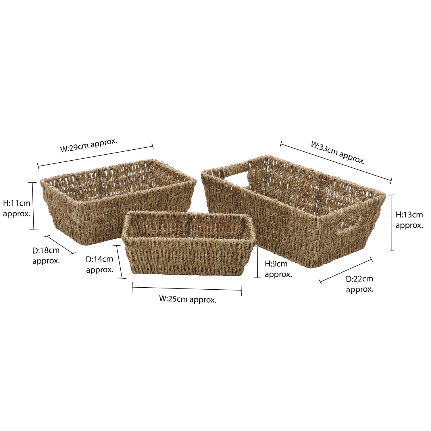 Seagrass Set of 3 Rectangular Tapered Storage Baskets