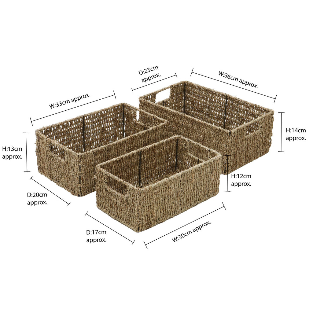 Seagrass Set of 3 Rectangular Storage Baskets
