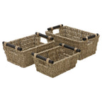 Seagrass Set of 3 Rectangular Storage Baskets With Wood Handles