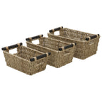 Seagrass Set of 3 Rectangular Storage Baskets With Wood Handles