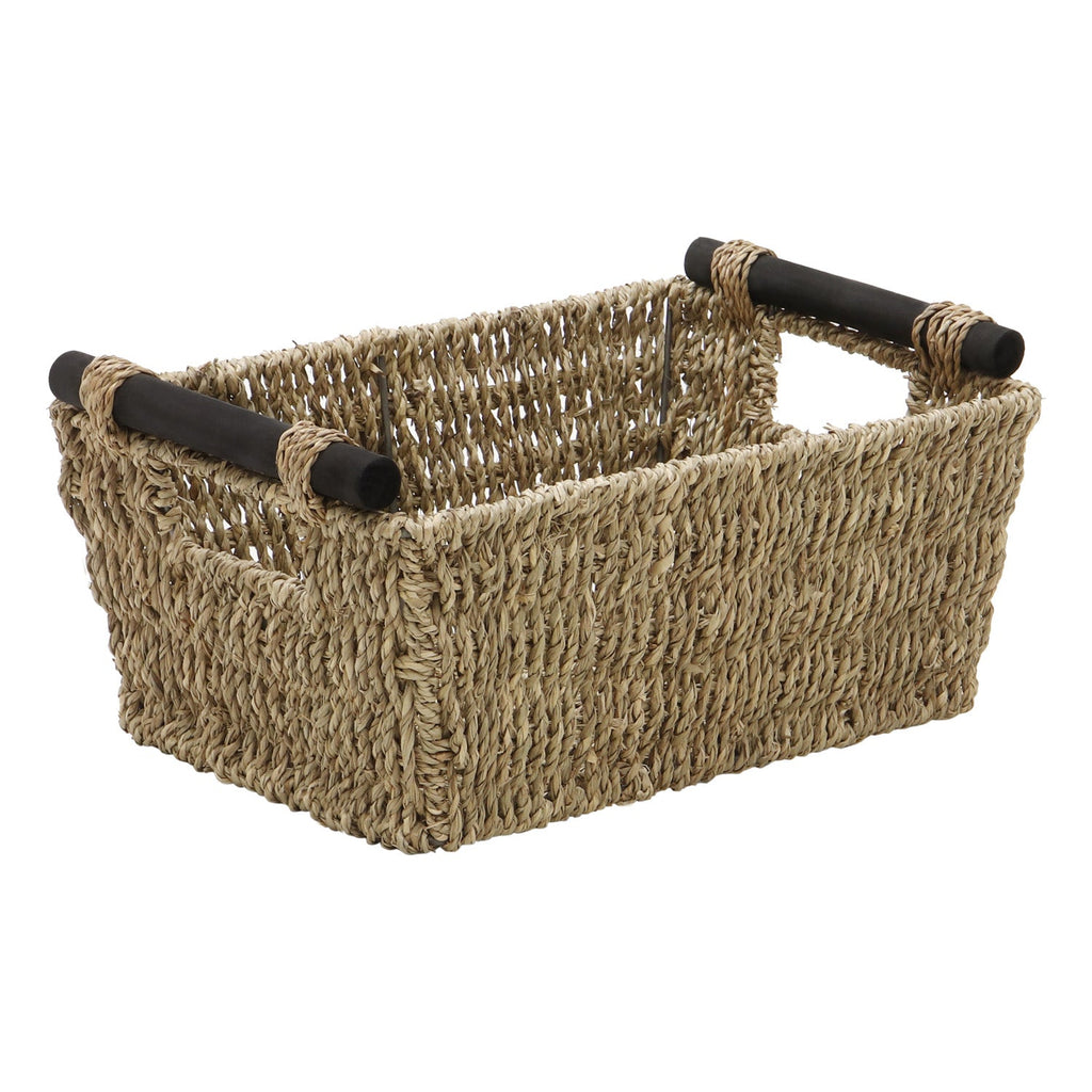Seagrass Set of 3 Rectangular Storage Baskets With Wood Handles