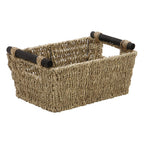 Seagrass Set of 3 Rectangular Storage Baskets With Wood Handles