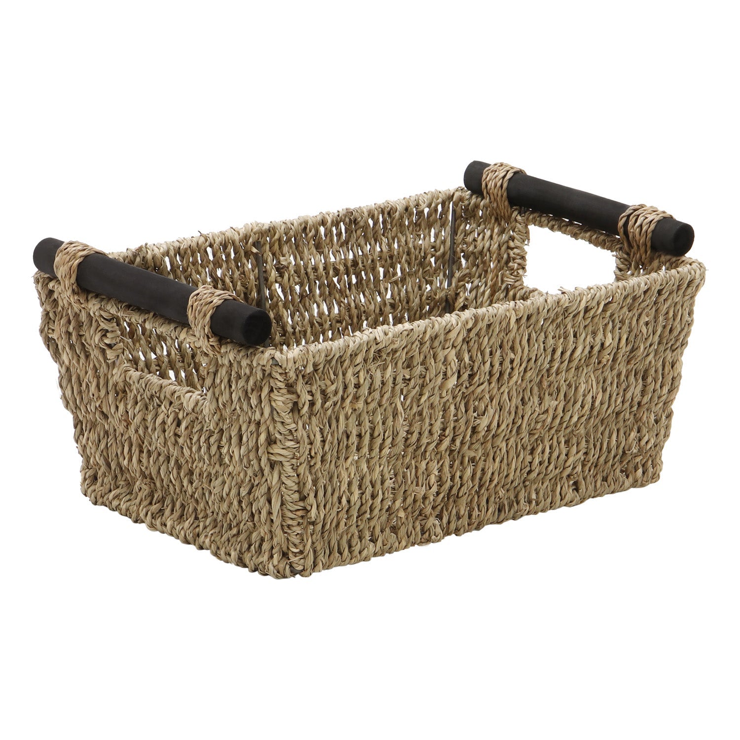 Seagrass Set of 3 Rectangular Storage Baskets With Wood Handles