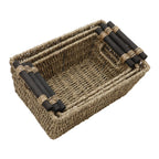Seagrass Set of 3 Rectangular Storage Baskets With Wood Handles
