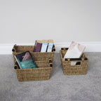 Seagrass Set of 3 Rectangular Storage Baskets With Wood Handles