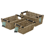 Seagrass Set of 3 Rectangular Storage Baskets With Wood Handles