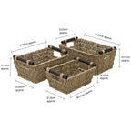 Seagrass Set of 3 Rectangular Storage Baskets With Wood Handles