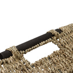 Seagrass Set of 3 Small Rectangular Storage Baskets (Wood Handles)
