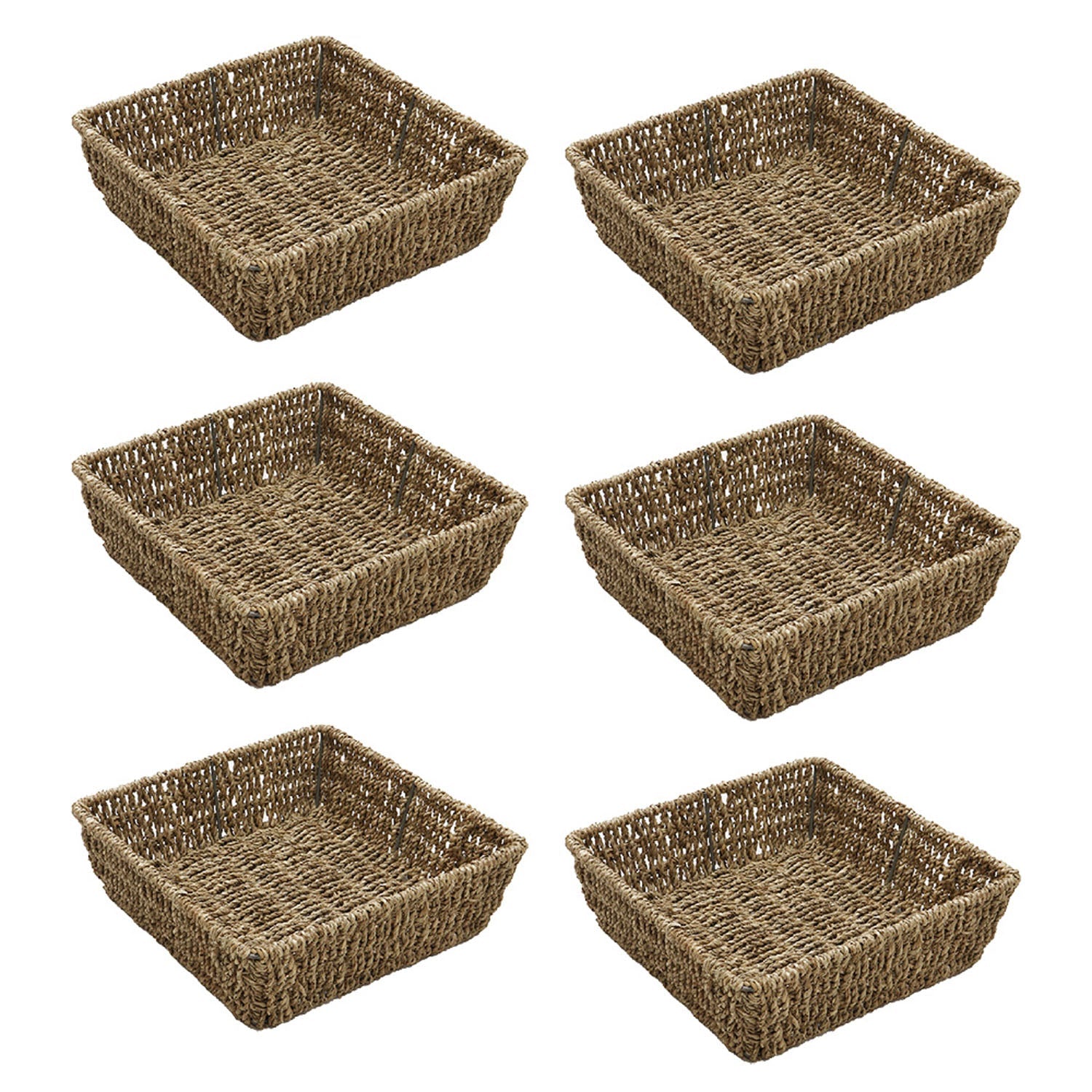 Set of 6 Seagrass Square Storage Tray