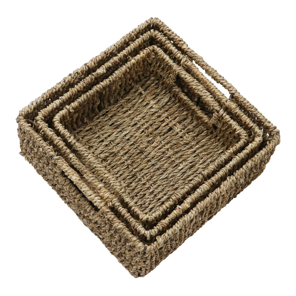 Seagrass Set of 3 Square Storage Baskets