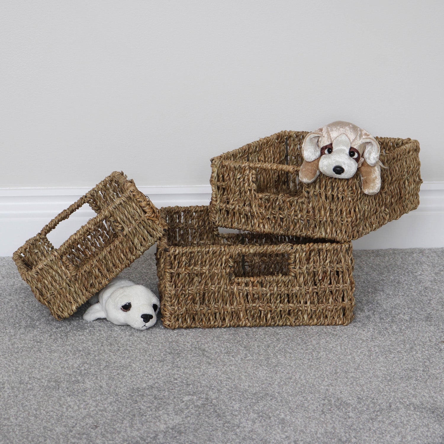 Seagrass Set of 3 Square Storage Baskets