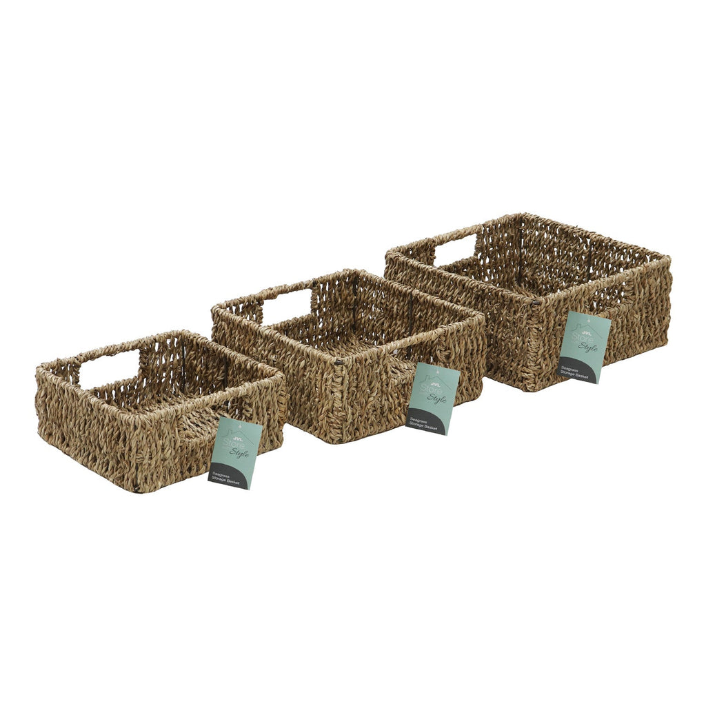 Seagrass Set of 3 Square Storage Baskets