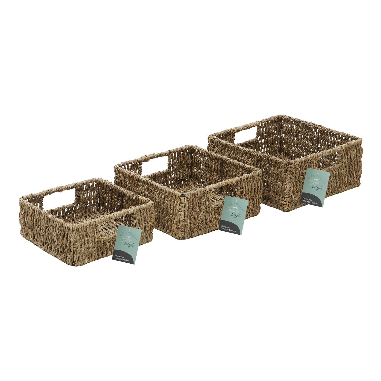 Seagrass Set of 3 Square Storage Baskets