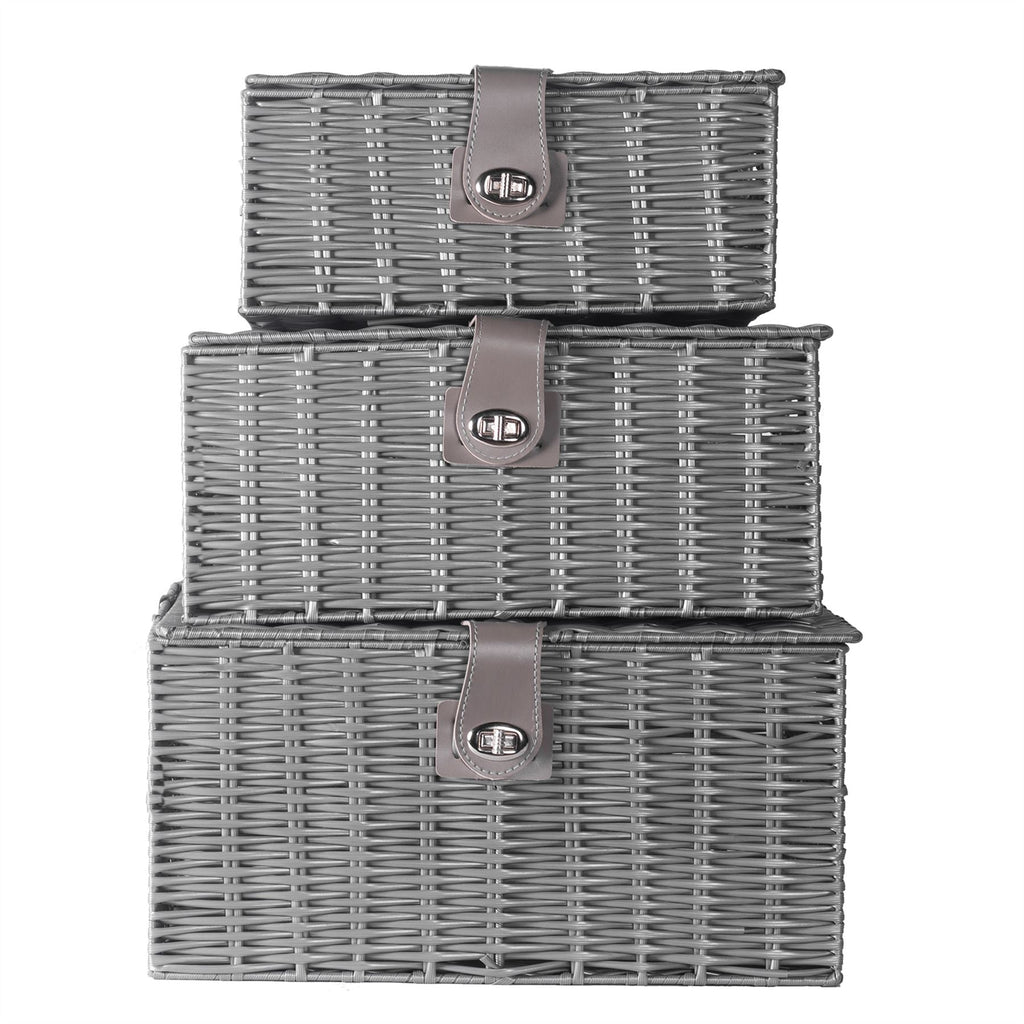 Resin Woven Storage Baskets - Set of 3 Grey | M&W