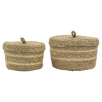 Palma Natural Set of 2 Round Storage Baskets with Lids