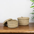Palma Natural Set of 2 Round Storage Baskets with Lids
