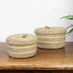 Palma Natural Set of 2 Round Storage Baskets with Lids